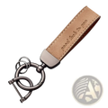 Tan leather car keychain with brushed metal clasp and engraved phrase luxury genuine leather key ring