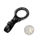 Black leather car keychain with metal clip ring featuring a sleek metallic ring and polished spherical accent
