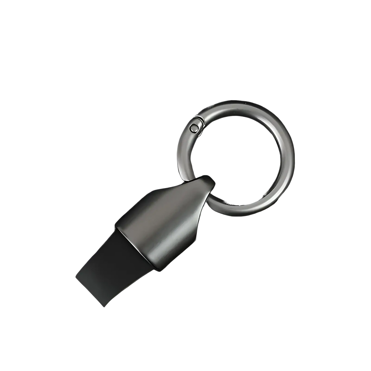 Black metal whistle with a sleek design and sturdy carabiner clip on leather car keychain metal key ring holder
