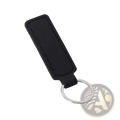 Black leather minimalist strip keychain with a silver metal ring for car keys
