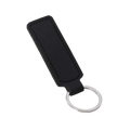 Black leather minimalist strip keychain with a silver metal ring for car keys