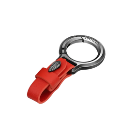 Red leather car keychain multipurpose anti-loss holder with black metal buckle and engraved branding