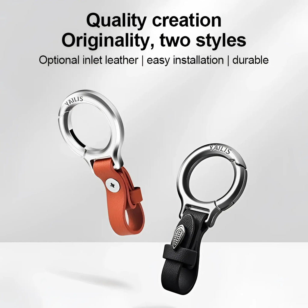 Silver metal key ring with orange or black leather strap leather car keychain multipurpose anti loss holder