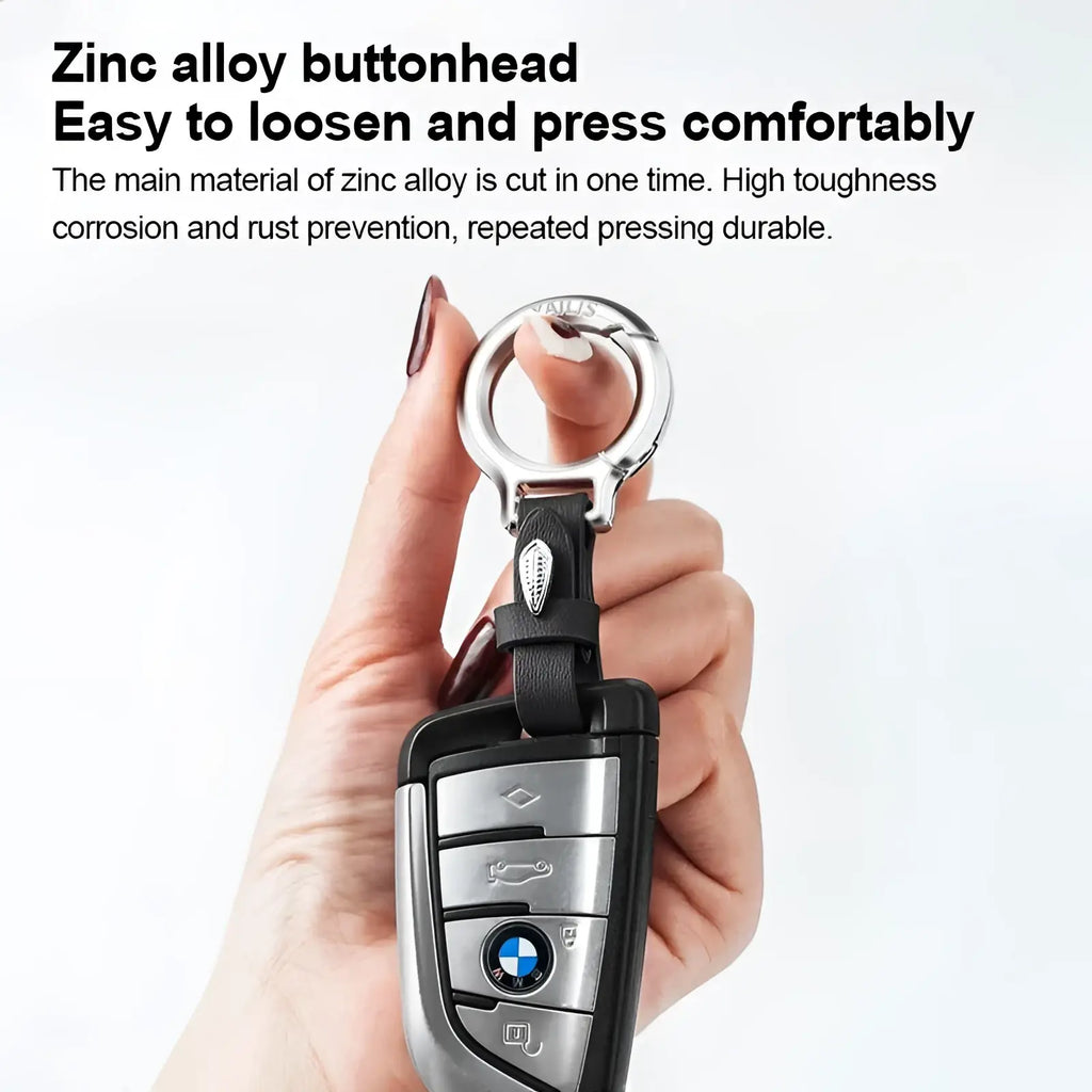 Silver zinc alloy buttonhead keychain with black leather strap for leather car keychain multipurpose anti-loss holder