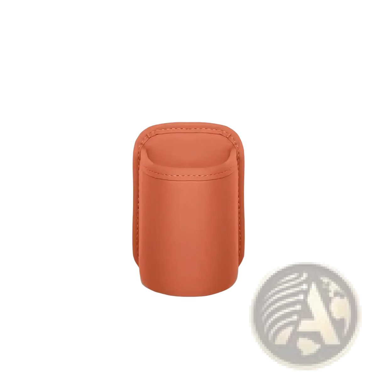 Leather car seat organizer and cup holder in terracotta soft leather with neat stitching along the edges