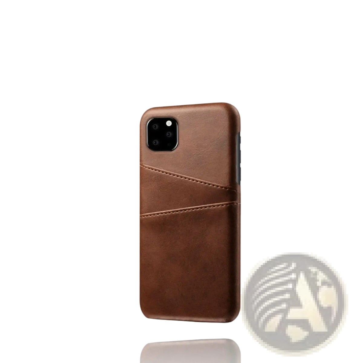 Brown leather iphone case with card slot showing the back side designed as a leather card holder