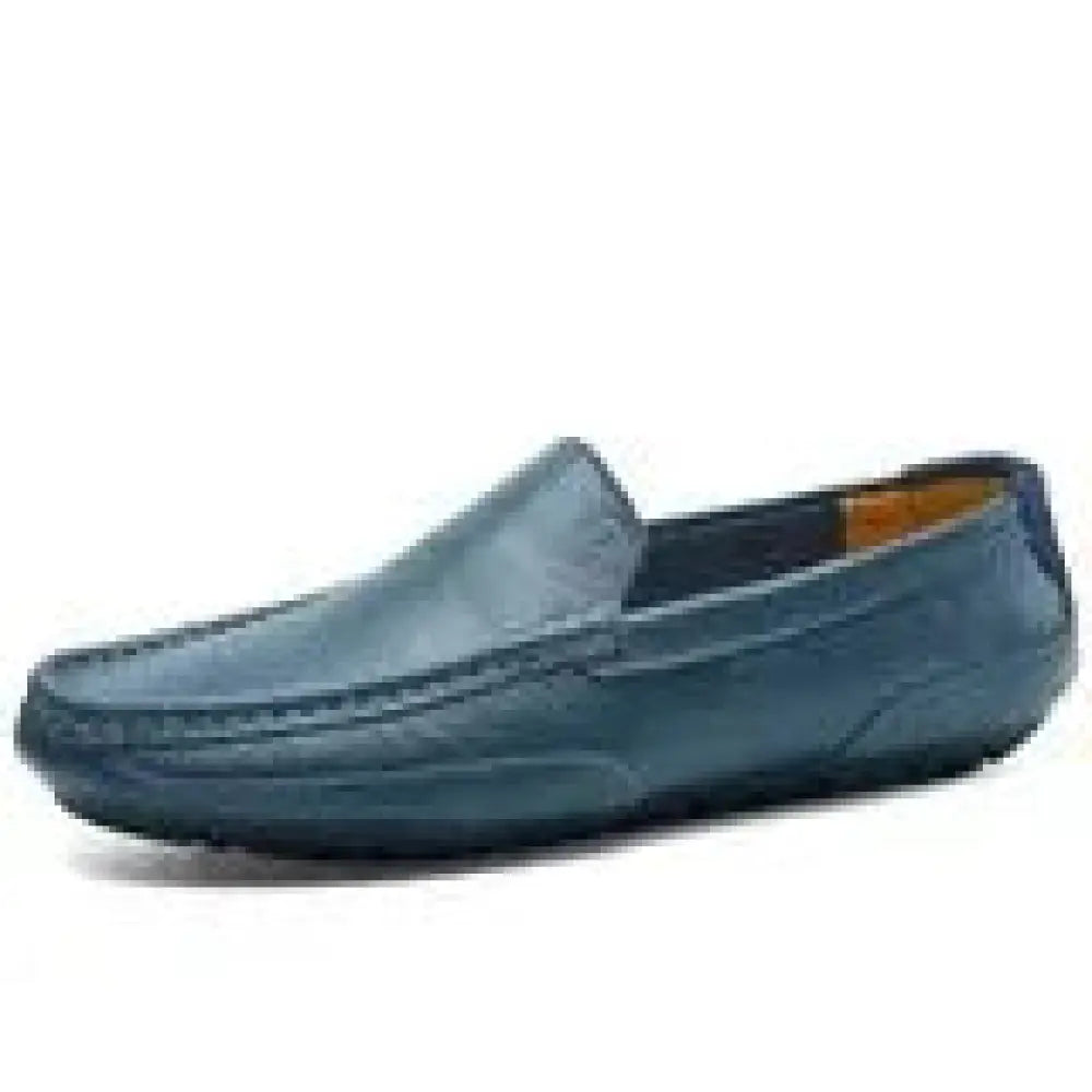 Men’s dark blue soft leather slip-on loafer with smooth finish and stitched detailing for casual wear