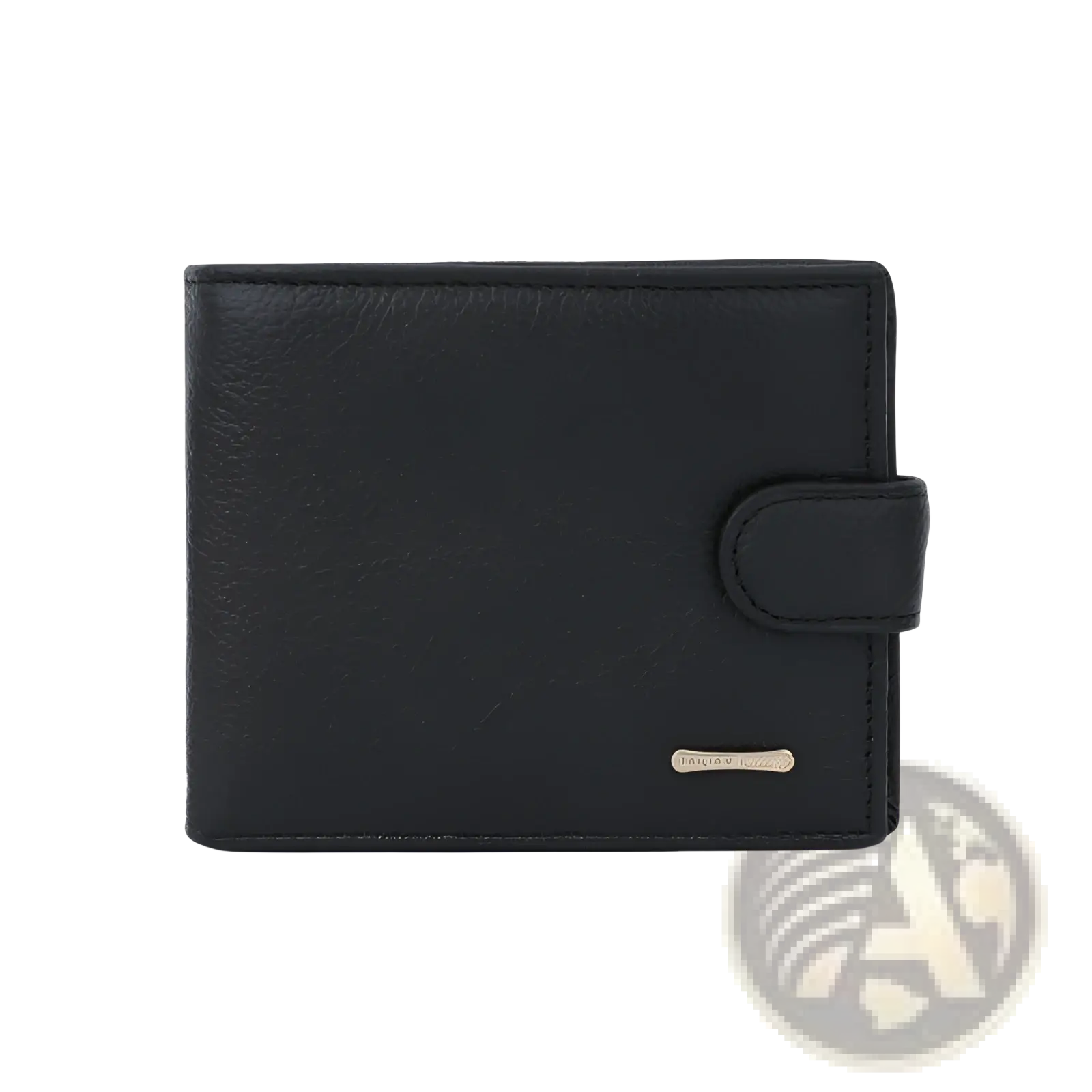 Black leather cowhide bifold wallet with flap closure and small metallic brand plaque multifunctional clutch