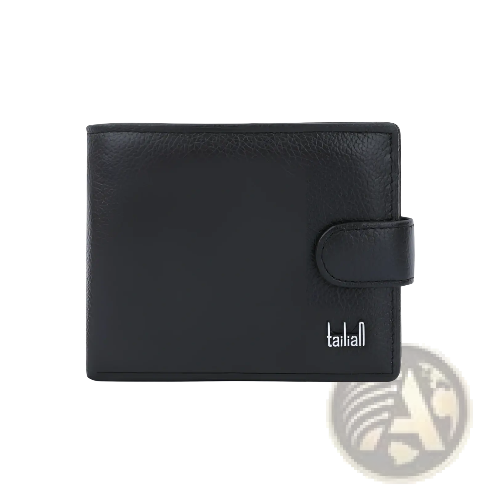 Black leather cowhide bifold wallet with textured surface and small silver logo multifunctional clutch