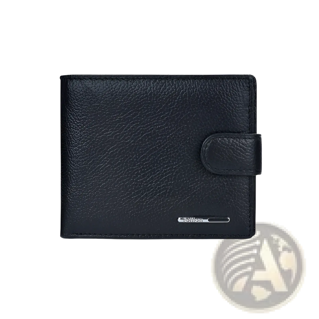 Black textured leather cowhide wallet bifold clutch with flap closure and silver-toned brand logo