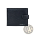 Black textured leather cowhide wallet bifold clutch with flap closure and silver-toned brand logo