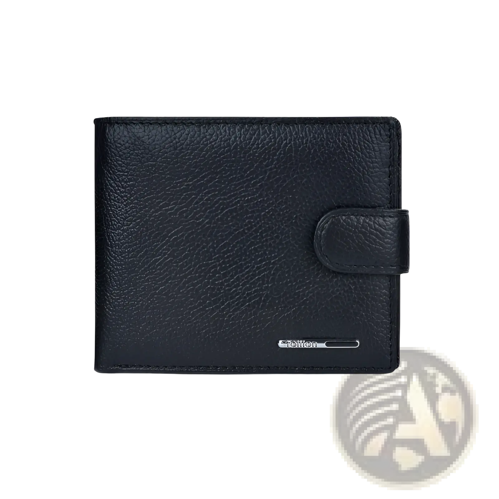 Black textured leather cowhide wallet bifold clutch with flap closure and silver-toned brand logo