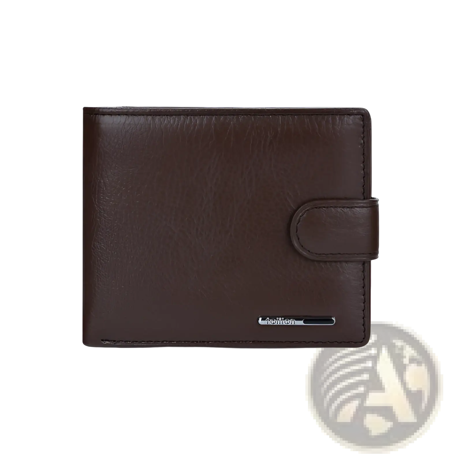 Brown leather cowhide bifold wallet with flap closure and stitched edges for multifunctional use