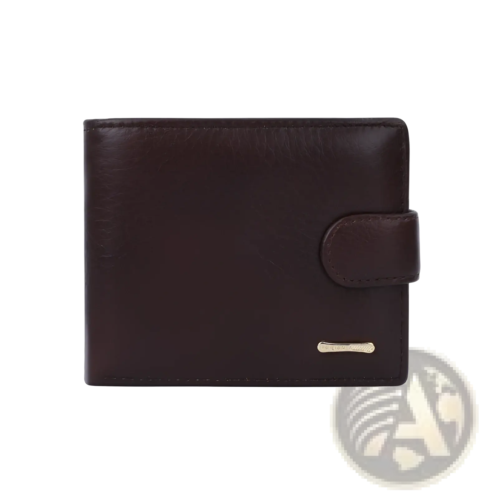 Dark brown leather cowhide wallet with flap closure and small metallic plate multifunctional bifold clutch