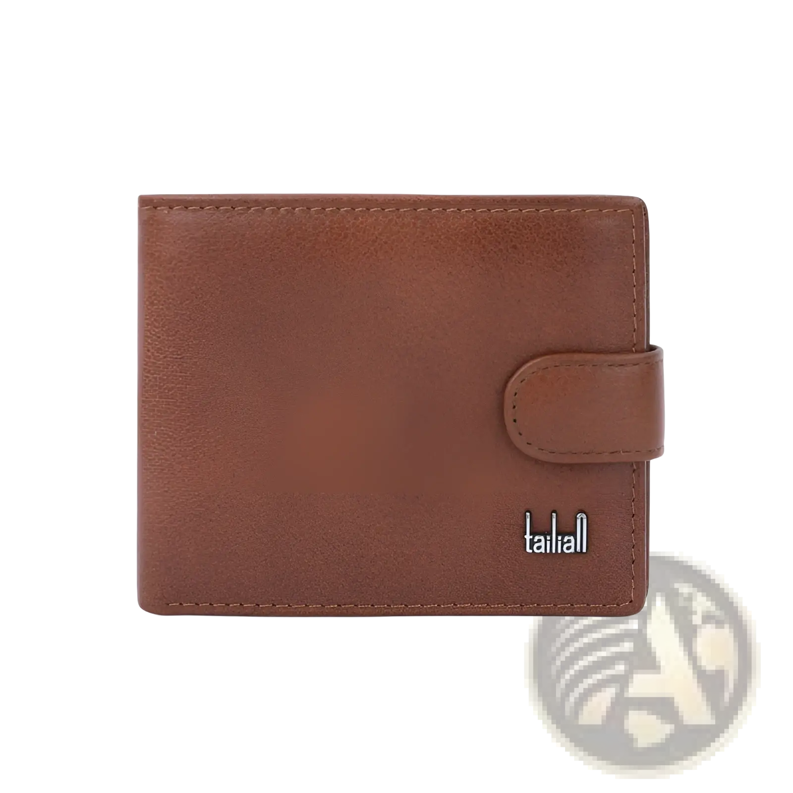 Brown leather cowhide wallet with flap closure and tailall logo multifunctional bifold clutch design