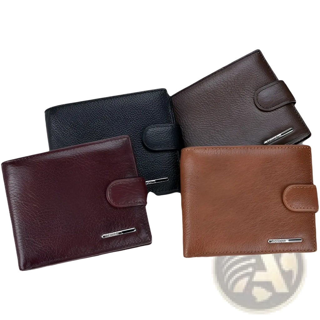 Four multifunctional bifold cowhide leather wallets in black brown maroon and tan for clutch use