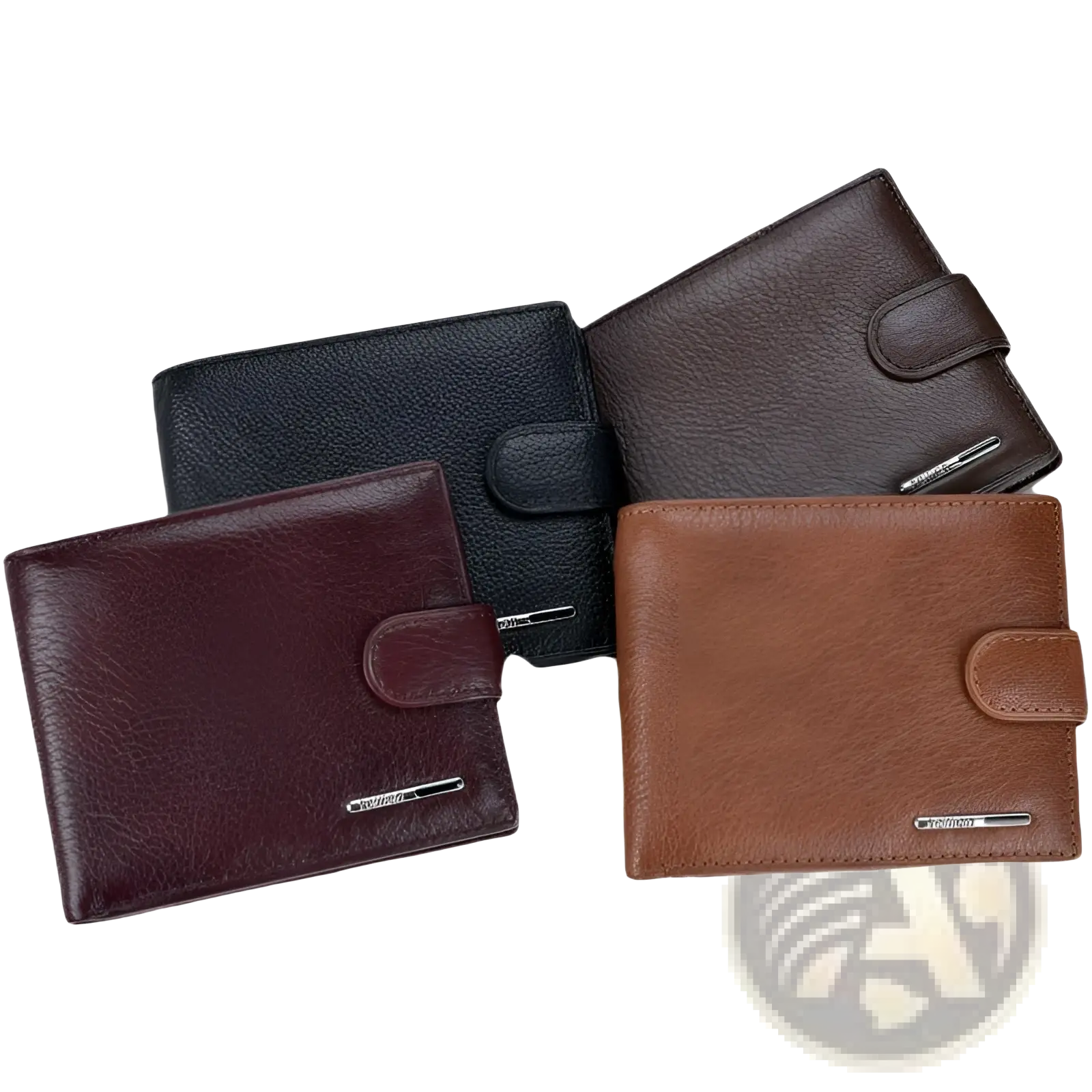 Four multifunctional bifold cowhide leather wallets in black brown maroon and tan for clutch use