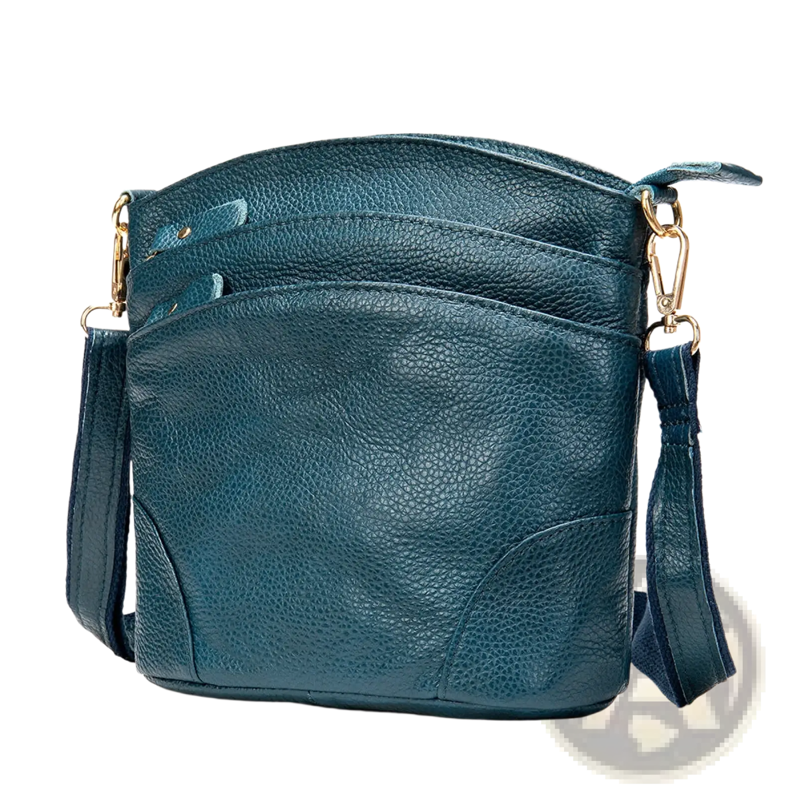 Teal pebbled leather crossbody bag with gold-tone hardware and adjustable strap retro cowhide shoulder purse