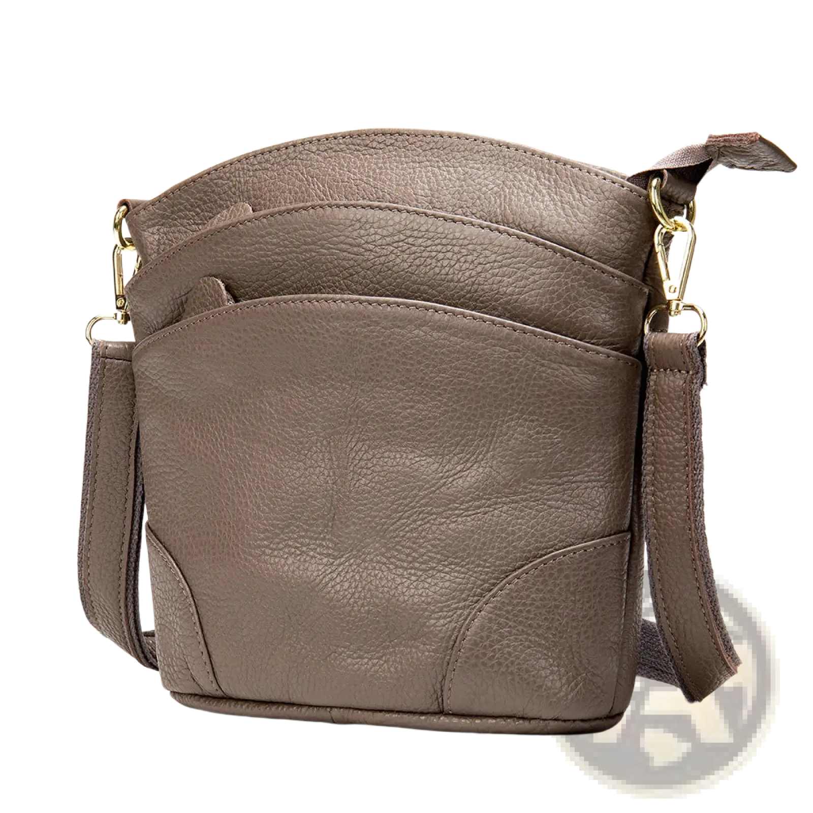 Brown textured leather crossbody bag with gold-tone hardware and detachable strap retro cowhide shoulder purse