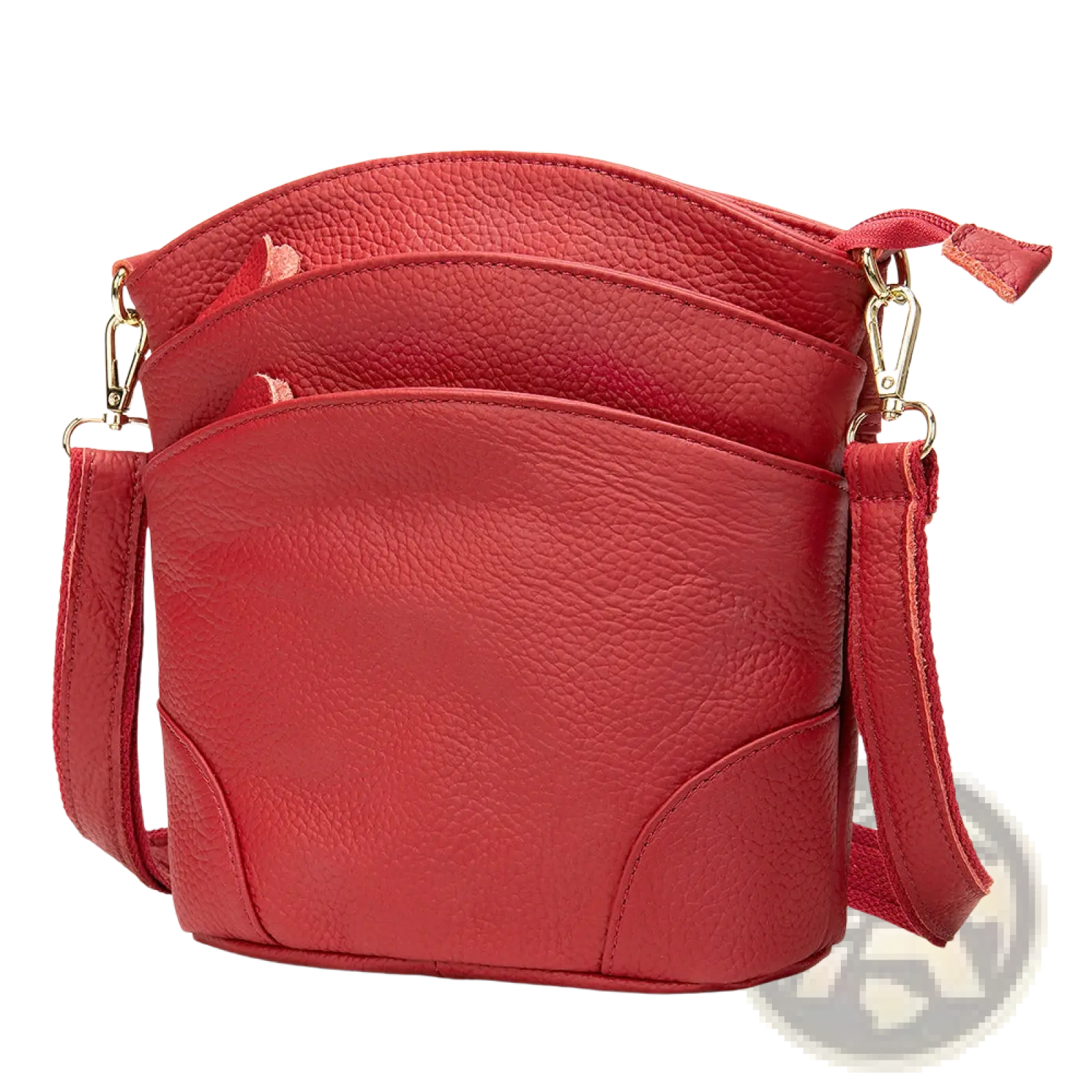 Red textured leather crossbody bag with gold-tone hardware and adjustable strap from leather crossbody bag retro cowhide shoulder purse