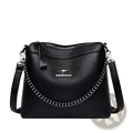 Black textured leather crossbody handbag with silver chain strap featuring bailedaishu logo for stylish use
