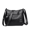 Black leather crossbody shoulder handbag shopping bag with kangaroo logo jingfen branding and pocket interior features