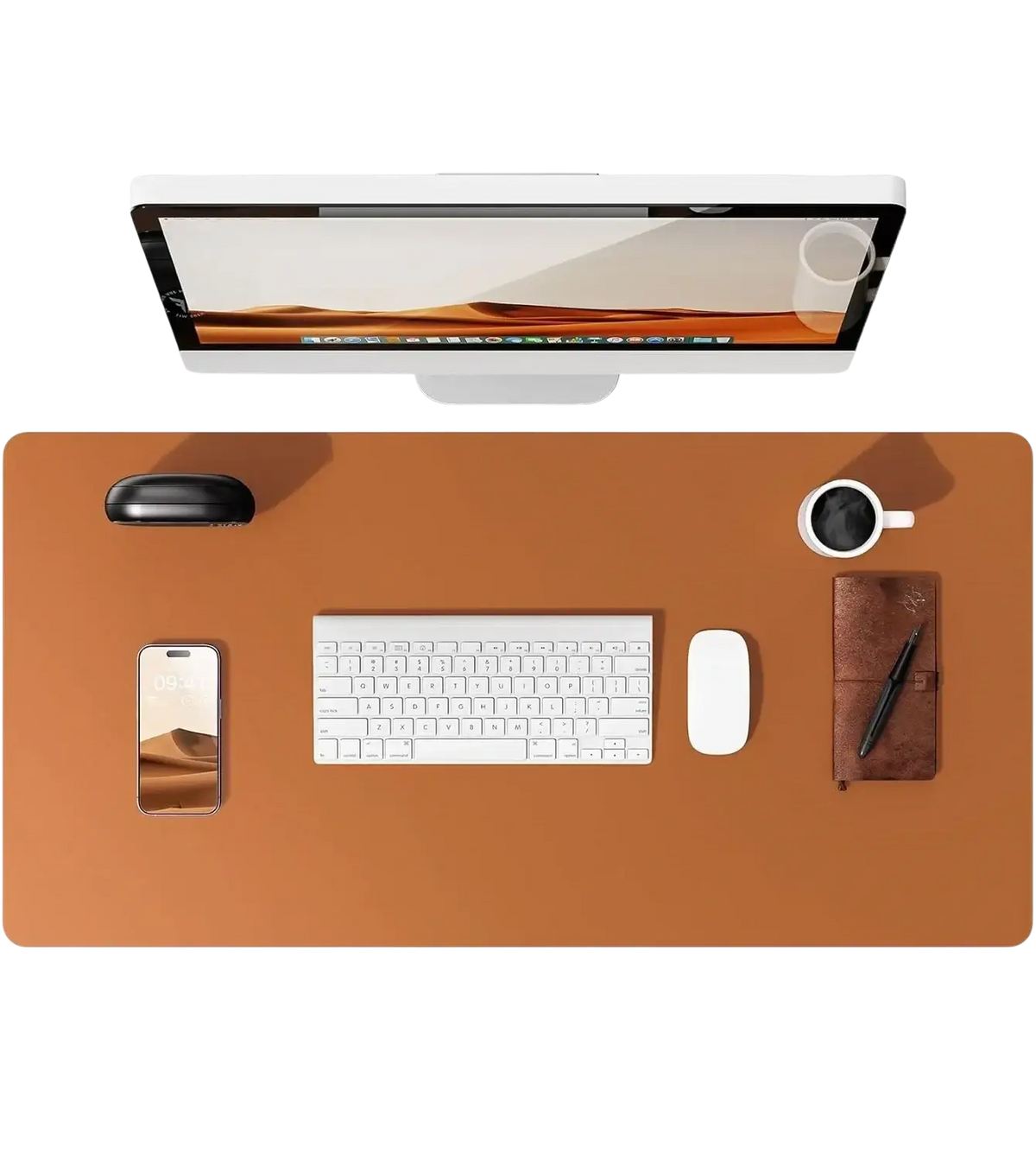 Brown leather desk mat large waterproof office pad protector with smooth surface and minimalist design for modern offices