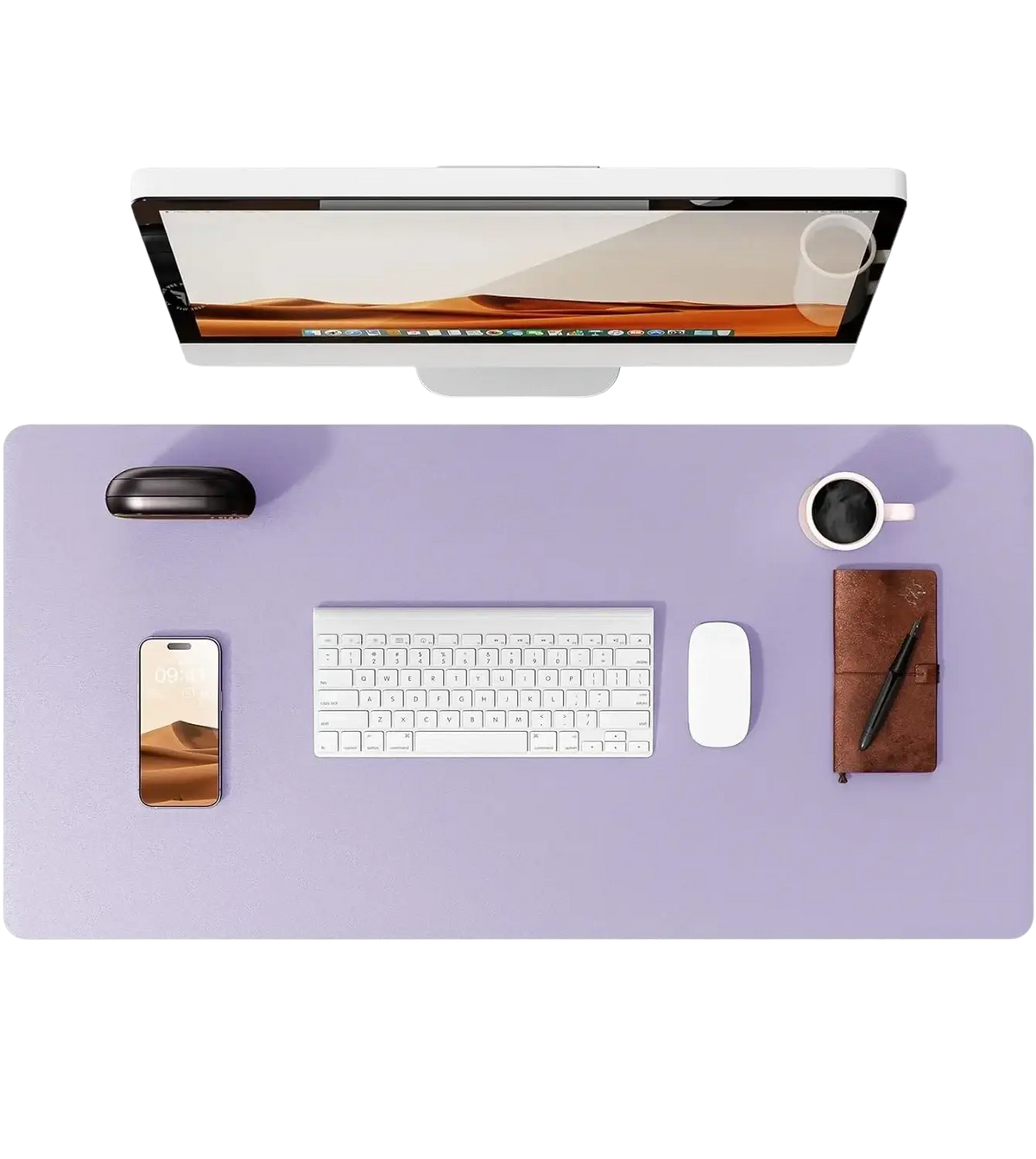 Lavender-colored leather desk mat large with smooth matte finish and clean edges for office use and protection