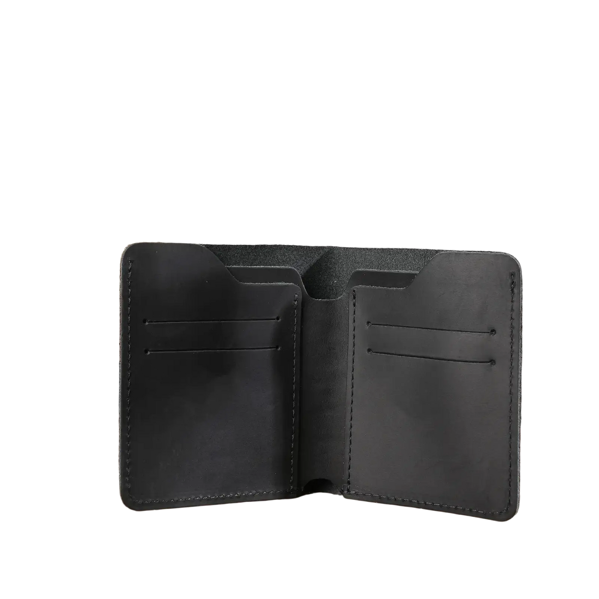 Black leather driving license wallet for men with stitched edges and multiple card slots