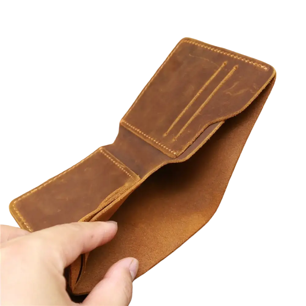 Brown leather driving license wallet for men with visible stitching and multiple card slots