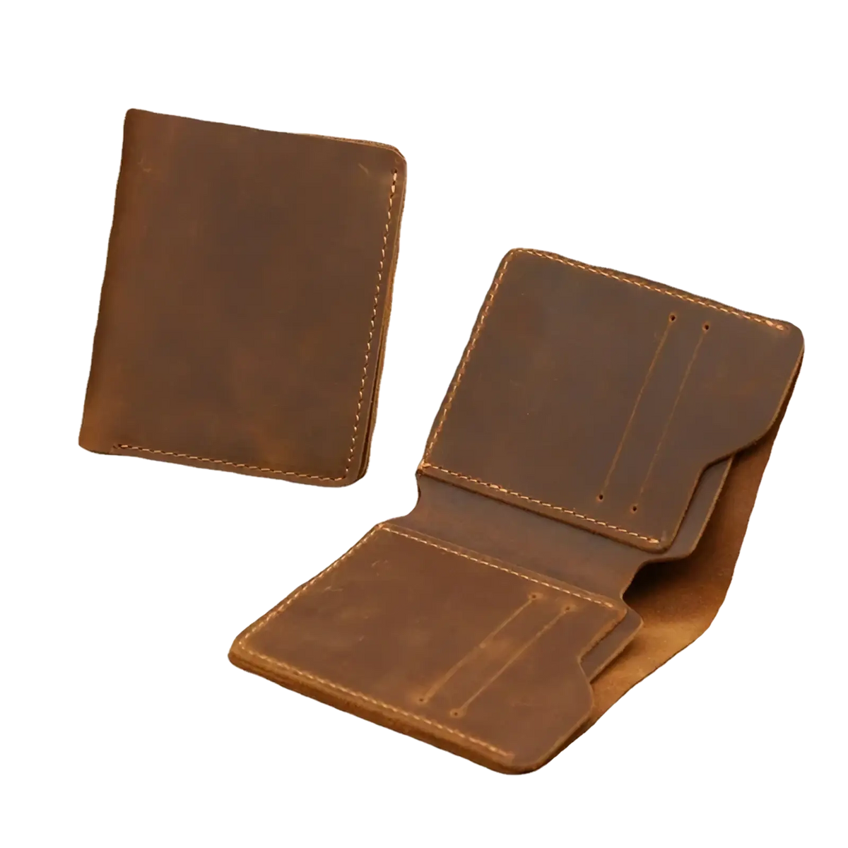 Brown leather driving license wallet for men with visible stitching and multiple card slots