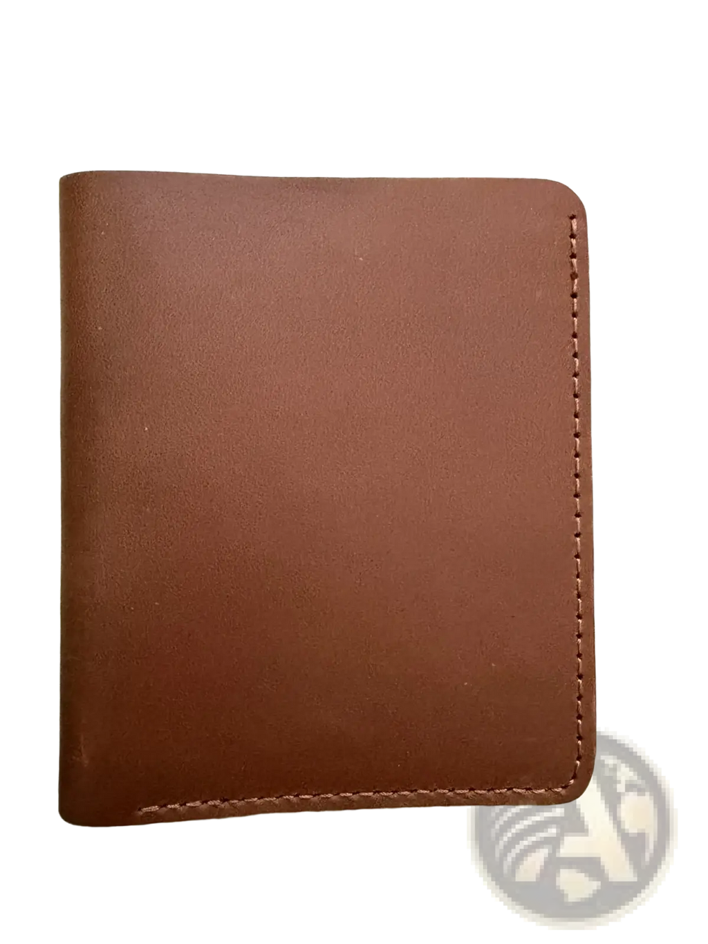 Minimalist brown leather driving license wallet for men with visible stitching along the edges