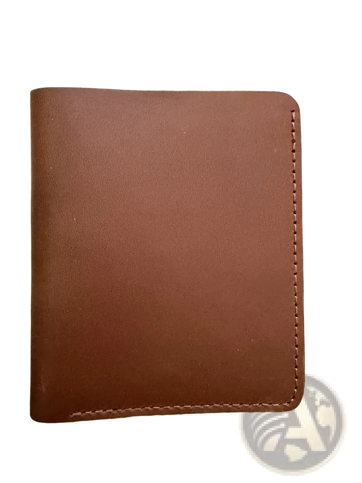 Minimalist brown leather driving license wallet for men with visible stitching along the edges