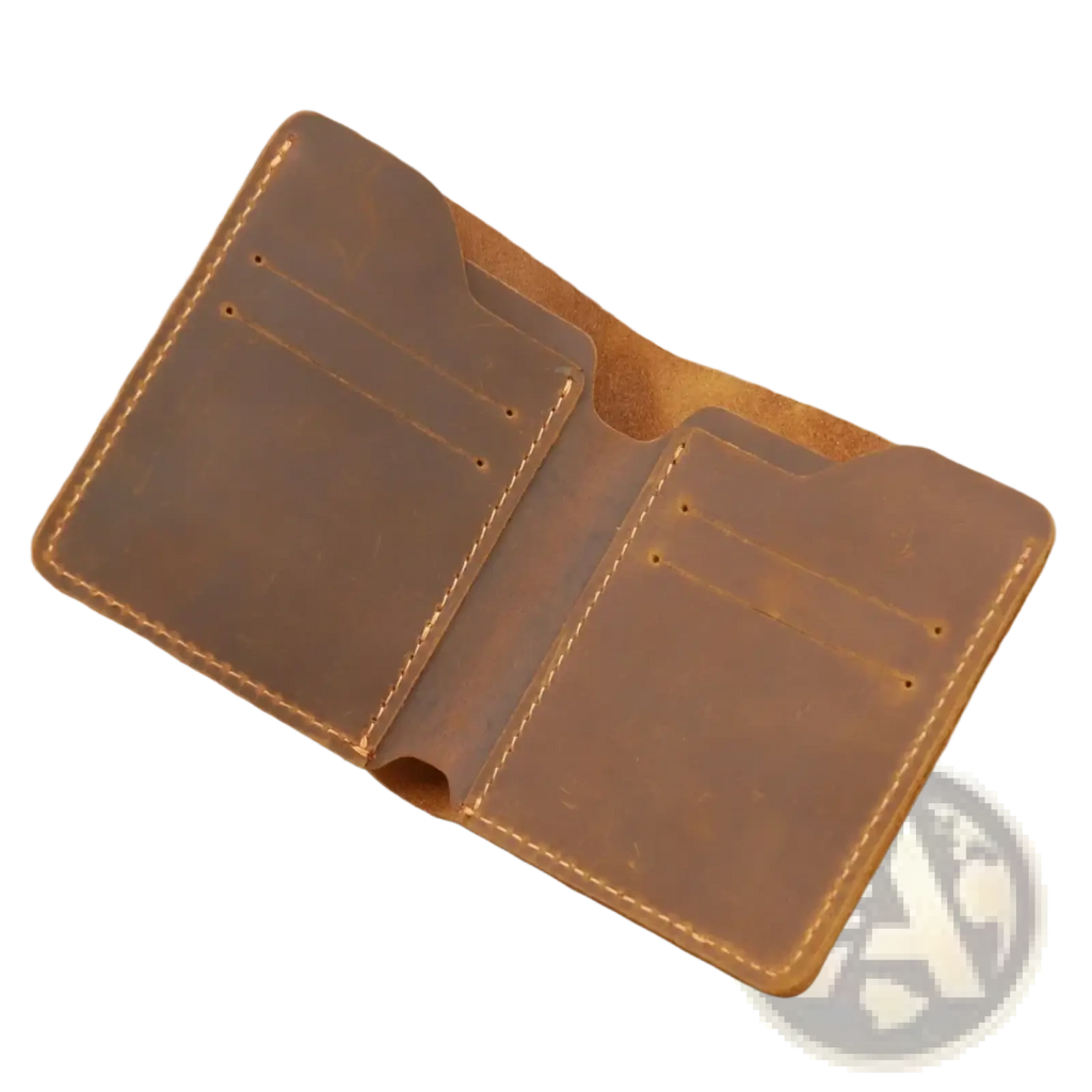 Brown leather driving license wallet for men with tan stitching and multiple card slots