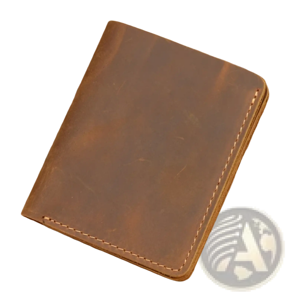 A brown leather driving license wallet for men with visible stitching and a vintage worn appearance