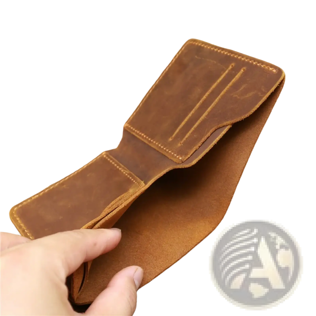 Brown leather driving license wallet for men with visible stitching and multiple card slots