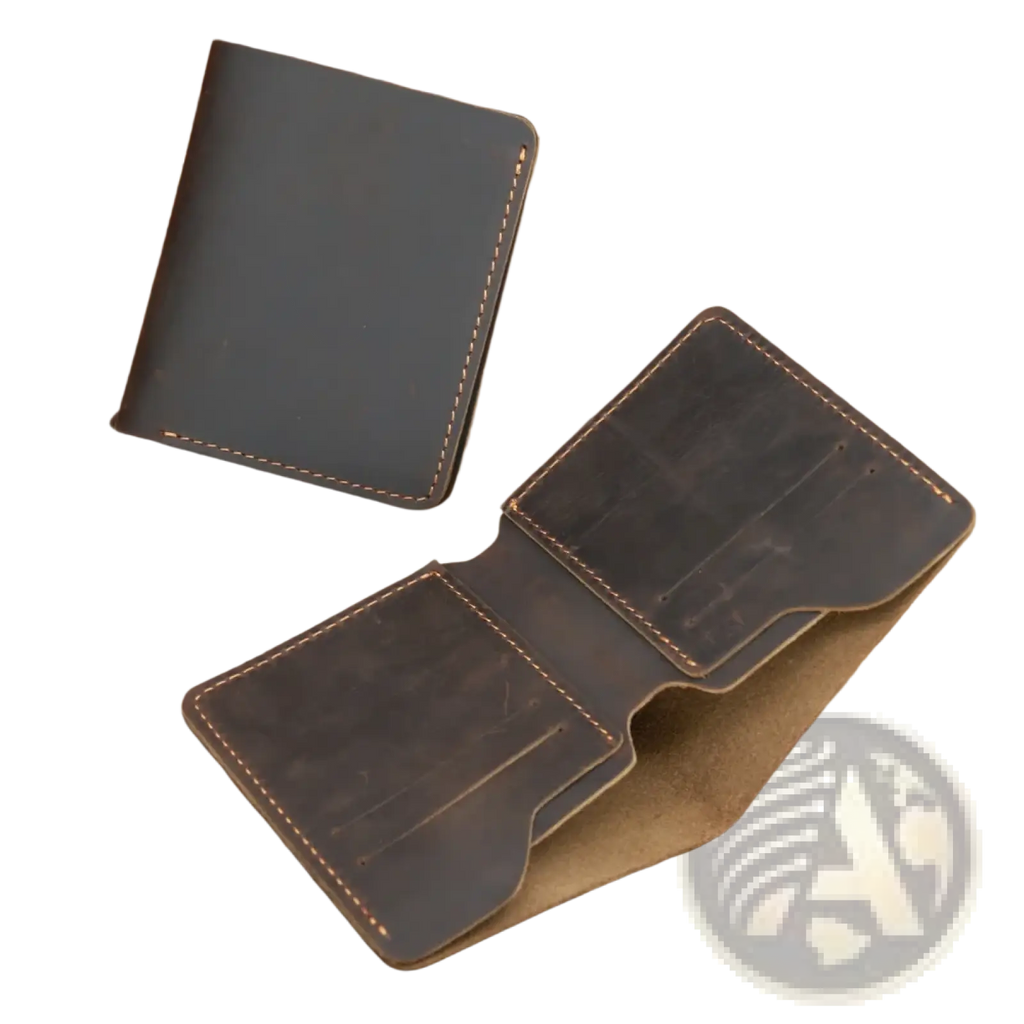 Dark brown leather driving license wallet for men with visible stitching and tan interior lining
