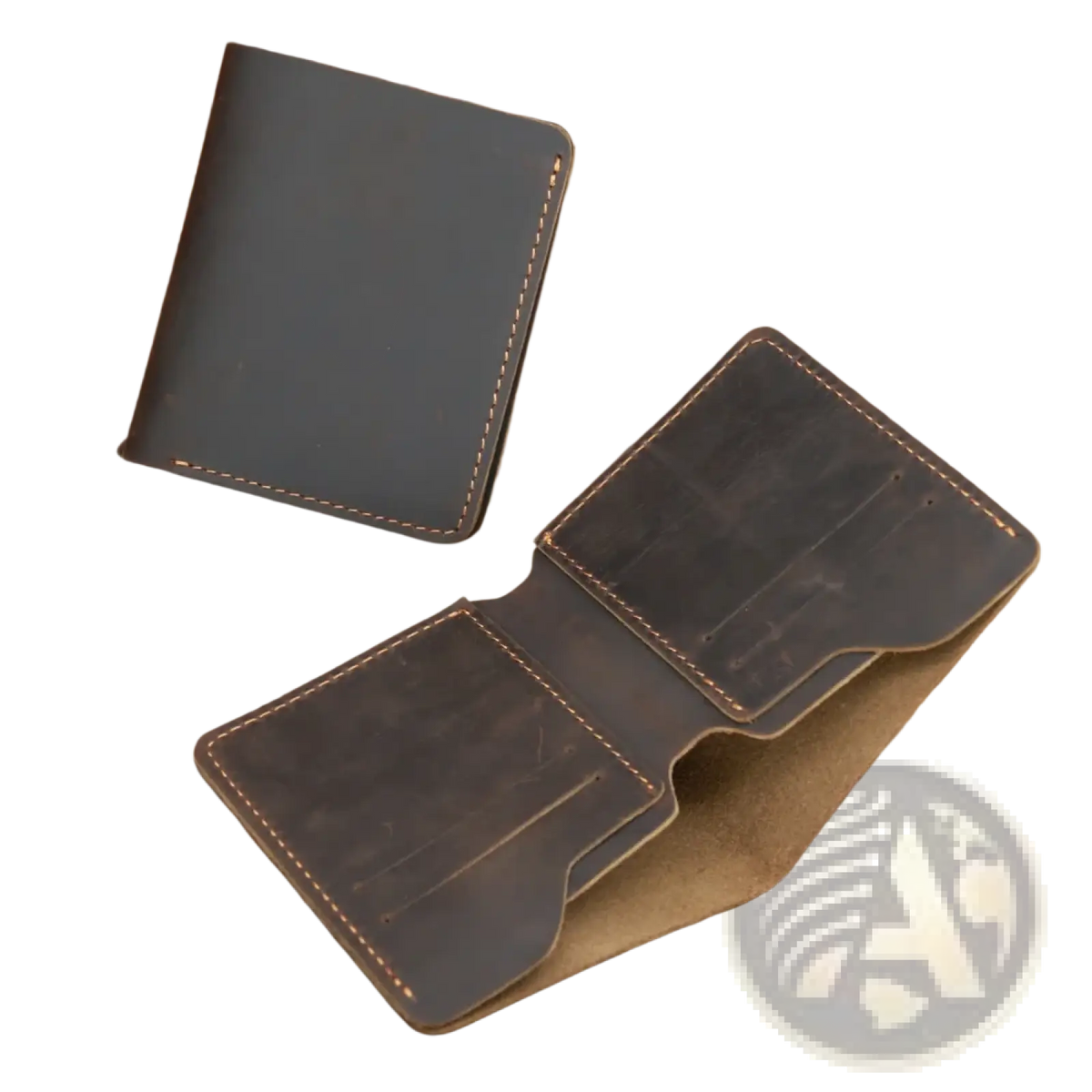 Dark brown leather driving license wallet for men with visible stitching and tan interior lining