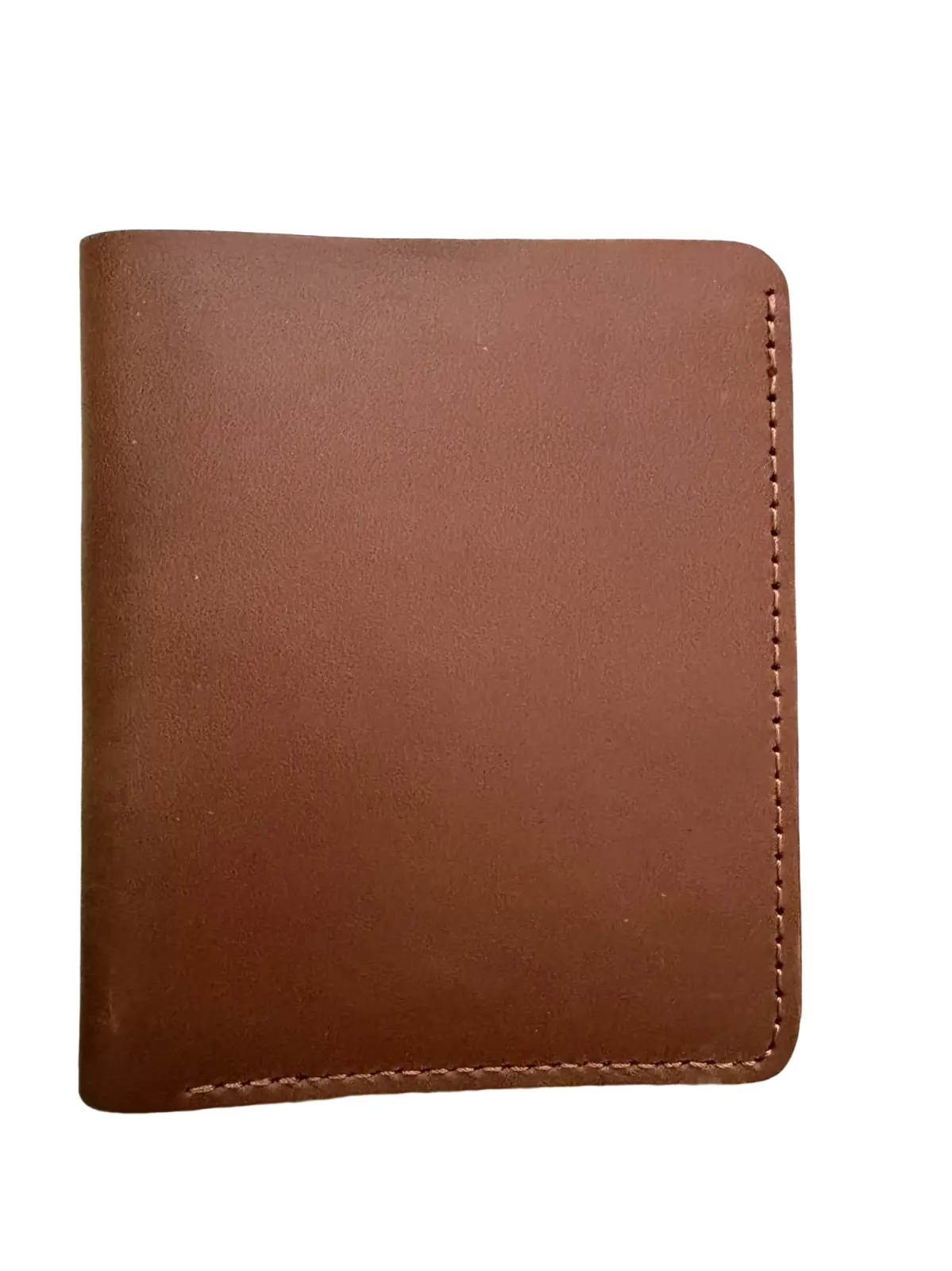 Minimalist brown leather driving license wallet for men with visible stitching along the edges