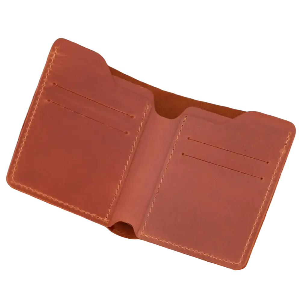 Tan leather driving license wallet for men with visible stitching and multiple card slots