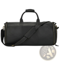 Black leather duffle bag vintage large folding travel bag with sturdy handle and adjustable shoulder strap