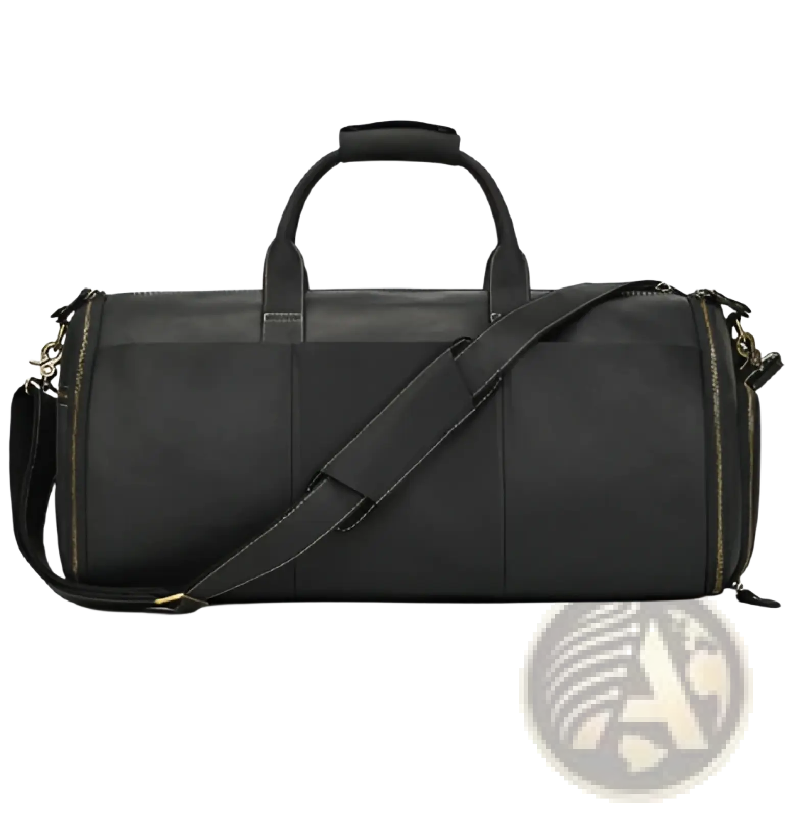 Black leather duffle bag vintage large folding travel bag with sturdy handle and adjustable shoulder strap