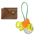 Bright yellow and orange leather elephant bag charm with a green strap from the leather elephant bag charm and slim card holder set
