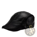 Black leather flat cap with gold-tone buckle on the side warm winter hat for men