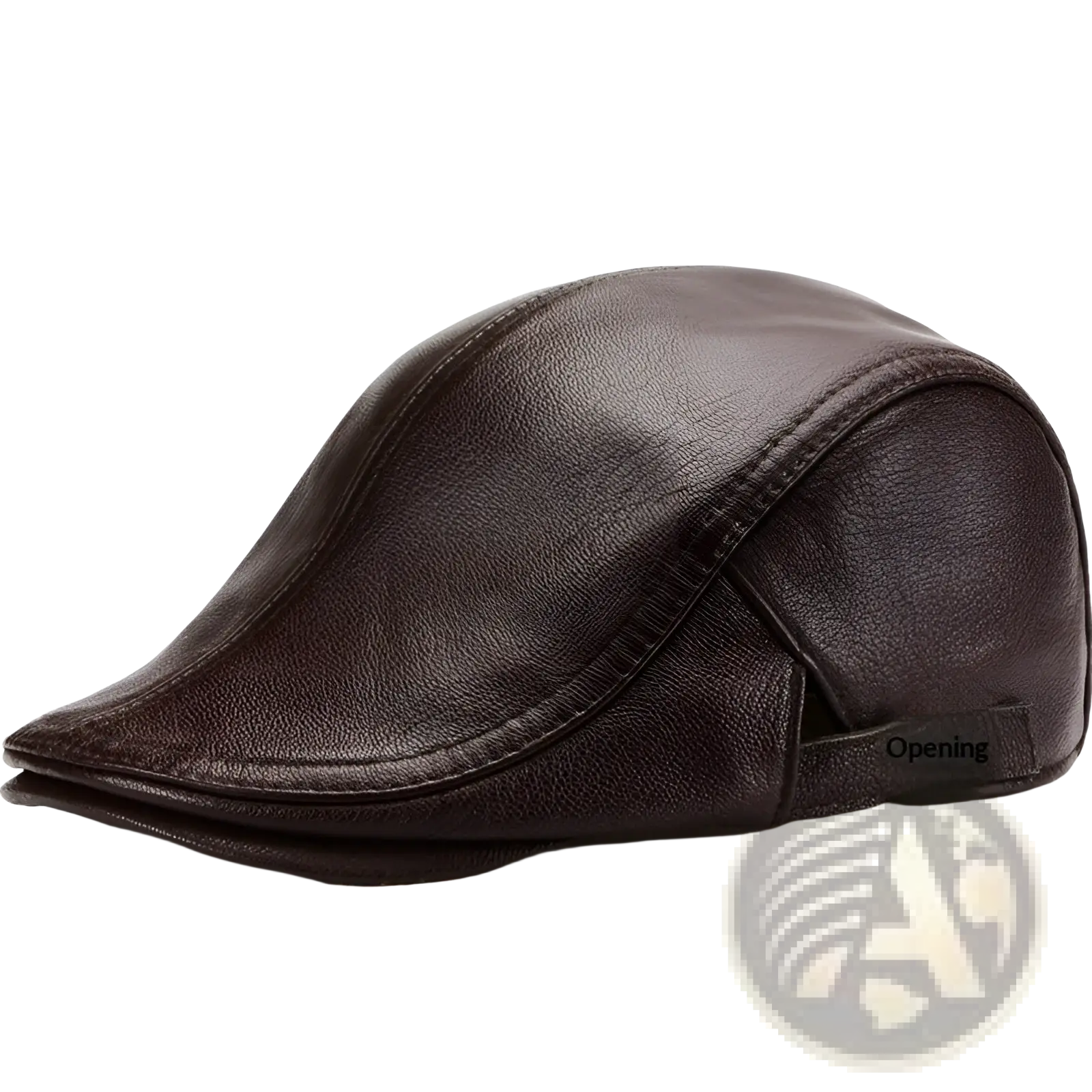 Dark brown leather flat cap for men with classic curved brim and visible stitching warm winter hat