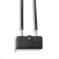 Dark brown leather Samsung Galaxy Note crossbody phone case with textured finish and gold-tone hardware accents