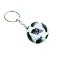 Leather football keychain with black and white pixelated soccer ball design and silver metal ring and chain sports souvenir pendant