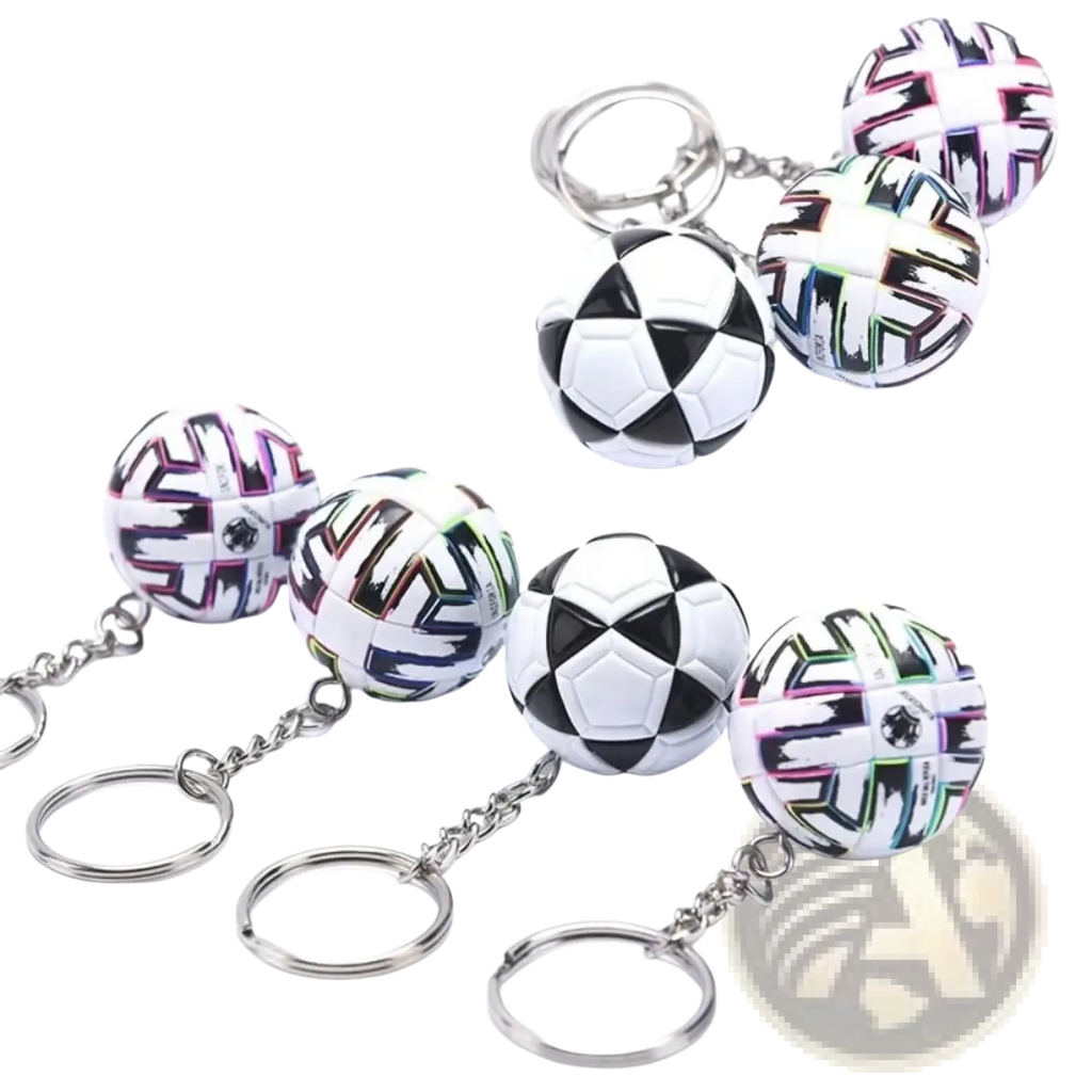 Leather football keychain sports souvenir pendants featuring glossy colorful mini soccer ball panels with silver metal chains
