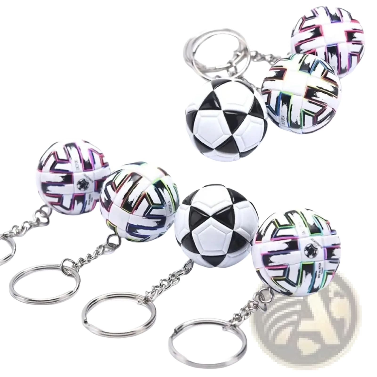Leather football keychain sports souvenir pendants featuring glossy colorful mini soccer ball panels with silver metal chains