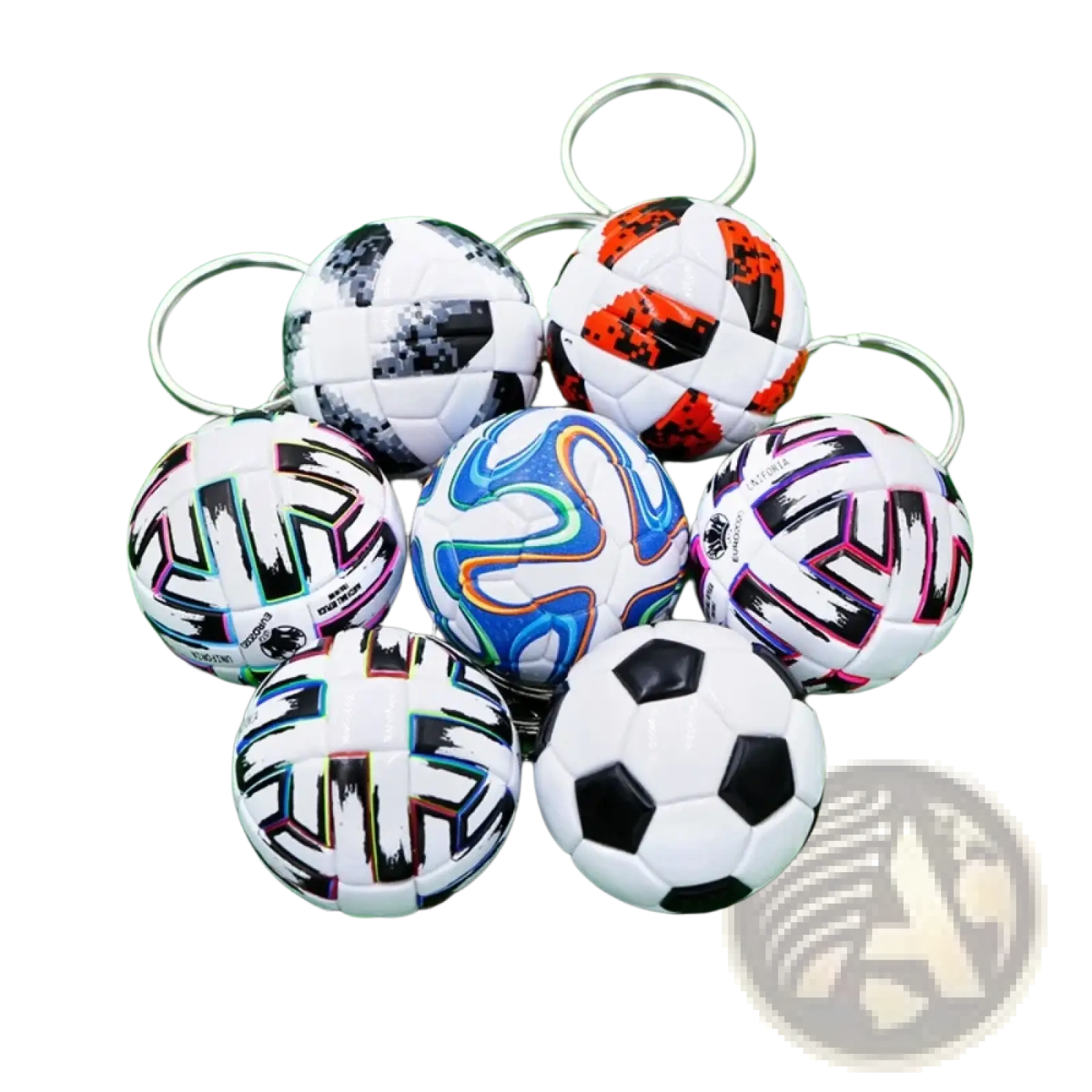 Leather football keychain sports souvenir pendant with mini soccer ball designs in vibrant and black-white patterns with rings